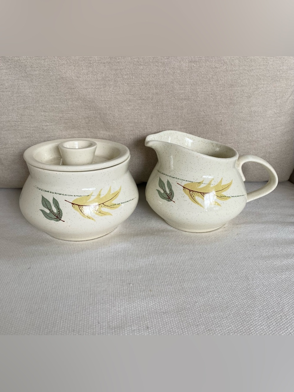 VTG Franciscan Autumn Leaves Sugar Bowl & Creamer Set Mid Century Modern USA